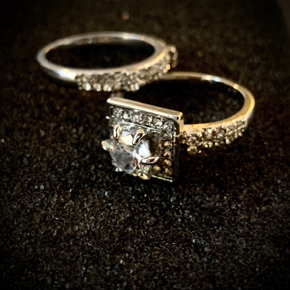 CZ wedding band and engagement ring Sz 9